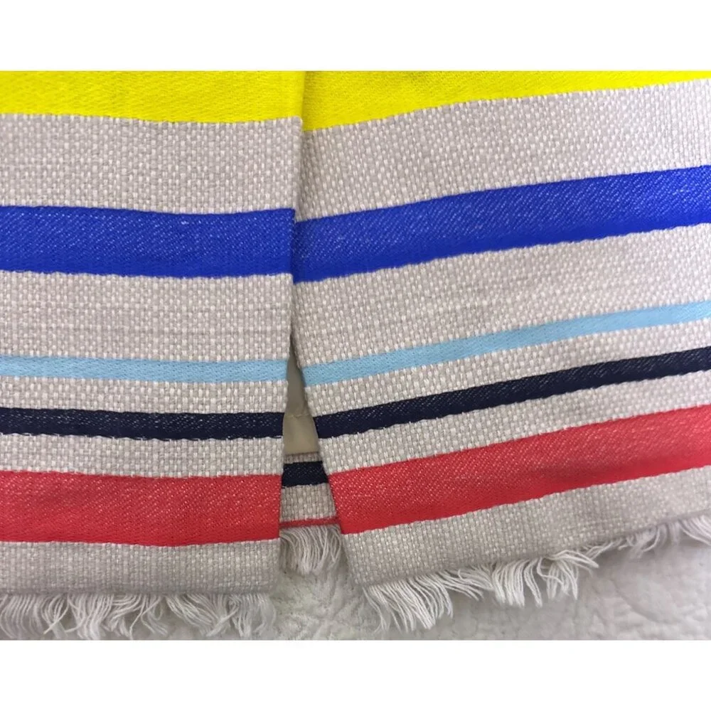 J‎ Crew Striped Cotton Pencil Skirt With Fringe Hem Size 4 Preppy Primary Colors